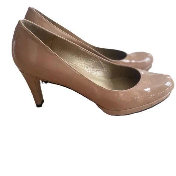 Stuart Weitzman Nude Patent Platform Pumps 8.5 Comfortable Heels - Picture 1 of 10